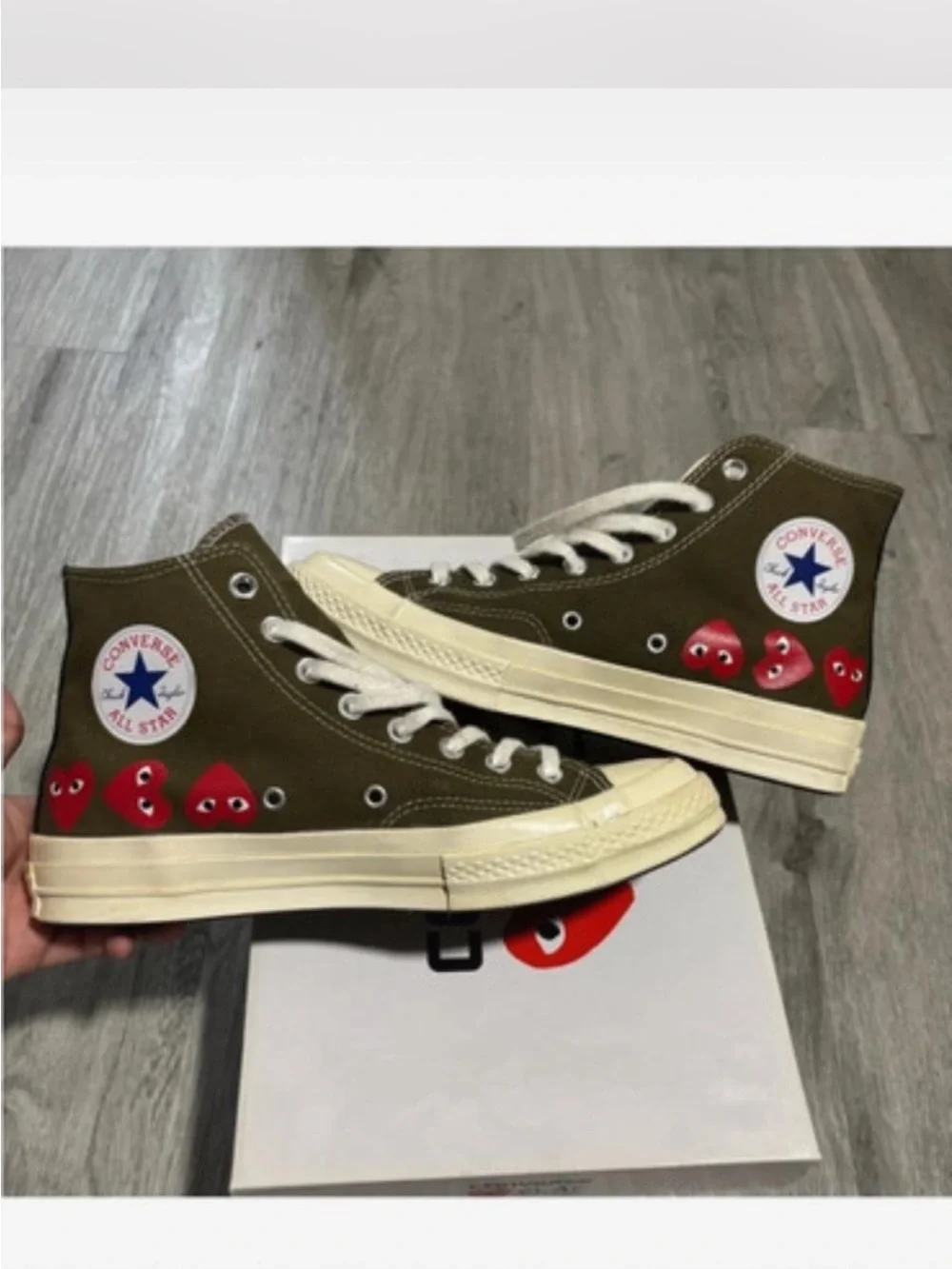 CDG PLAY x Converse Olive High Top - Picture 3 of 10